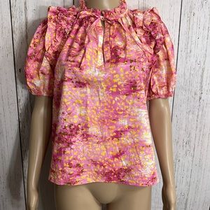 Buddy Love Floral Puff Sleeves Top Pink and Golden Yellow Size XS